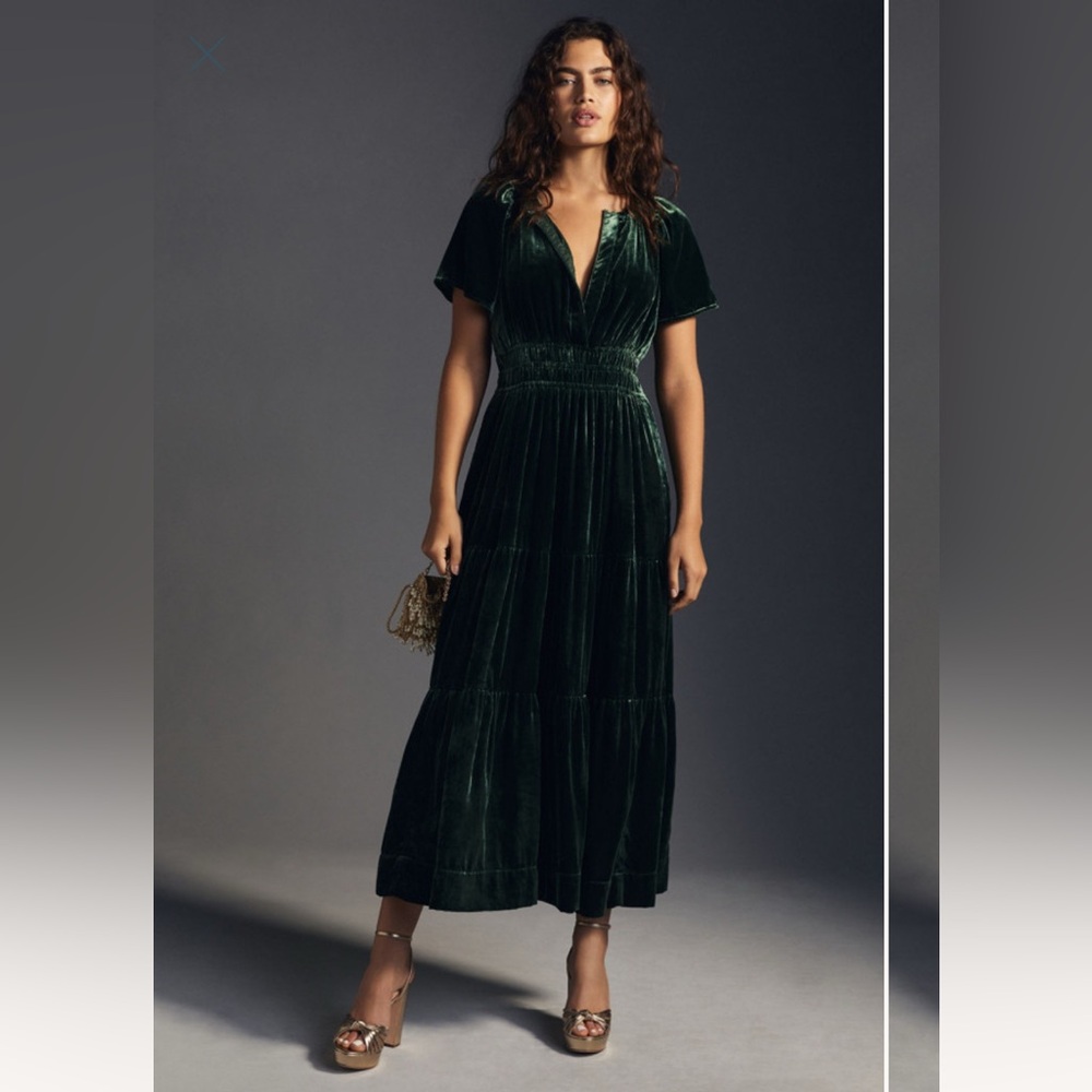 Green Pleated Maxi Sundress with Flutter Sleeves